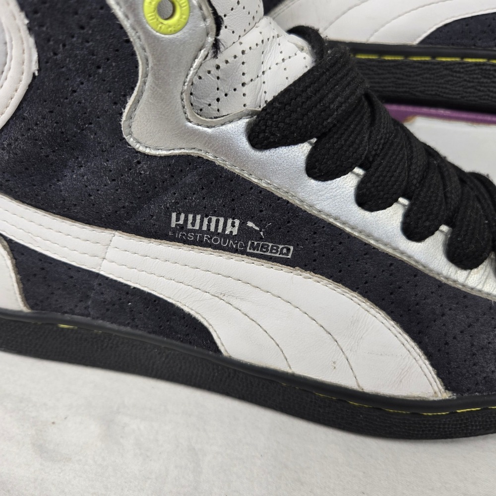Puma Black and White High-Top Sneakers with Neon Yellow Eyelets - Picture 2 of 8